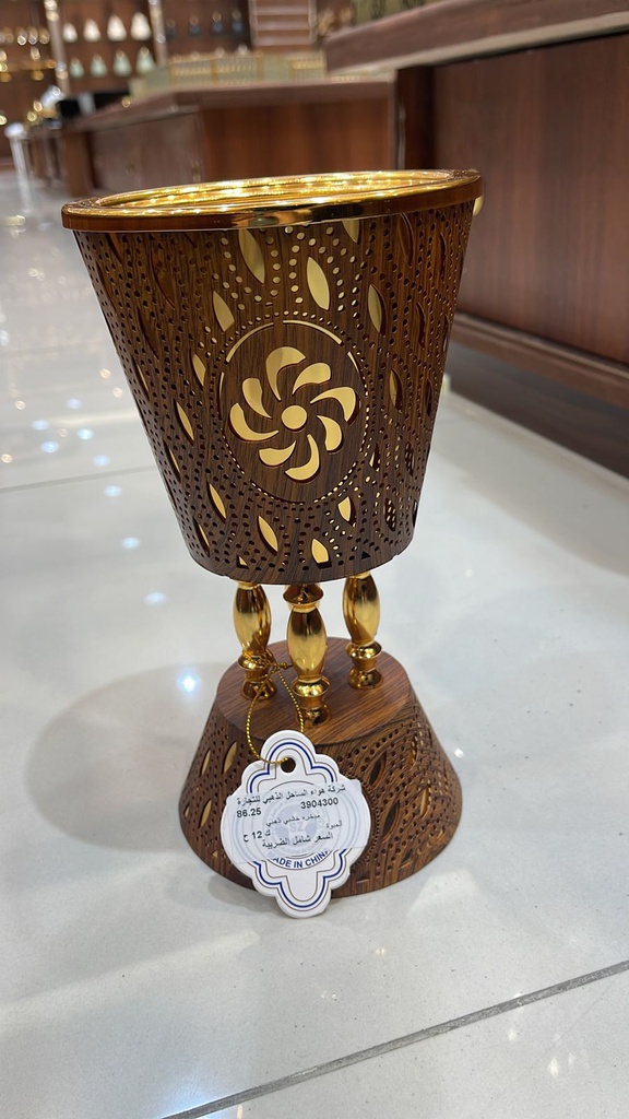 مبخرة خشب*معدن مستديرة ذهبي كبير 3904300