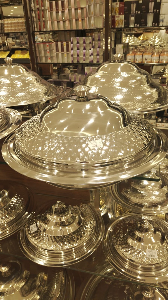 صحن غوزي أستيل بقاعدة وغطاء لون فضى مقاس 60سم (ND46245)