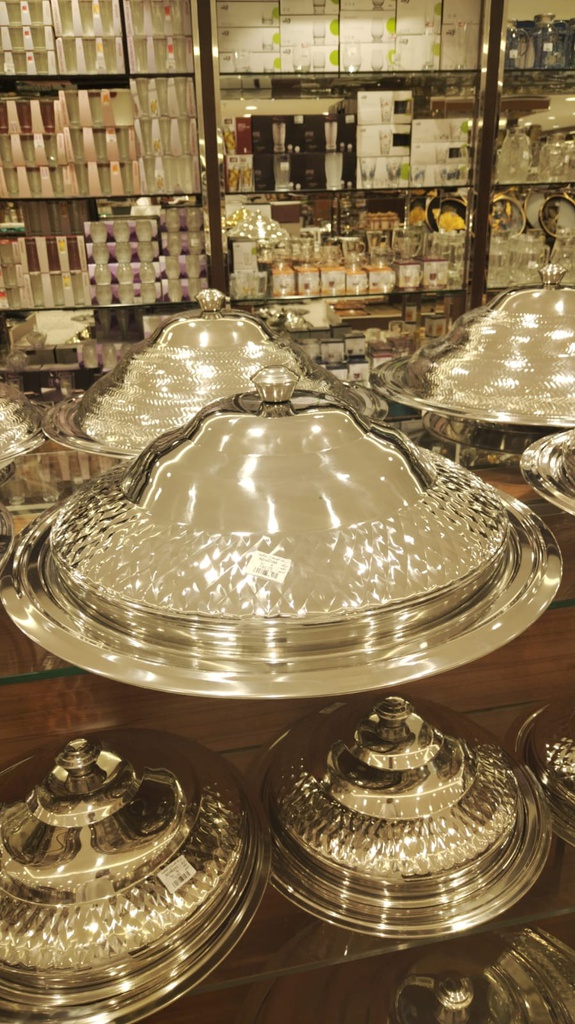 صحن غوزي أستيل بقاعدة وغطاء لون فضى مقاس 65سم (ND46246)