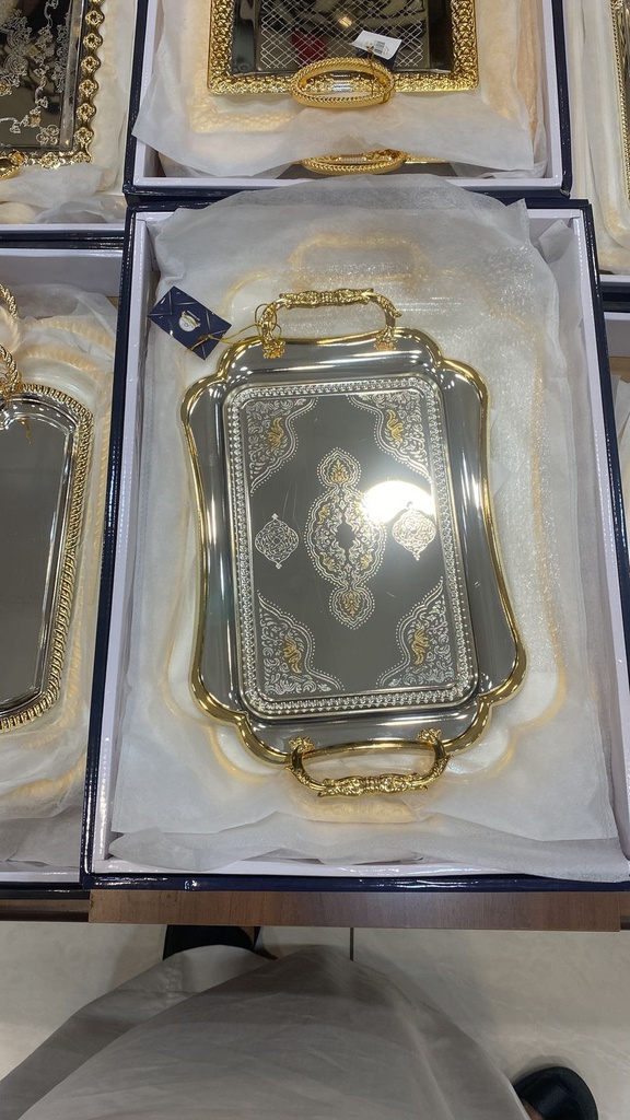 طقم صوانى تقديم أستيل ذهبي* فضى 3 حبه (G11-3709 )