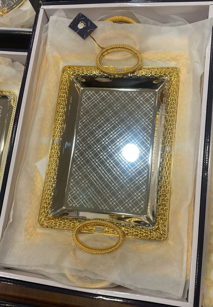 طقم صوانى تقديم أستيل مستطيلة ذهبي* فضى 3 حبه (G11-3705 )