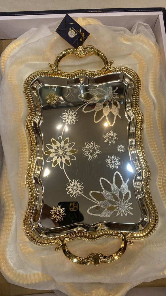 طقم صوانى تقديم أستيل ذهبي* فضى 3 حبه (G11-3706 )