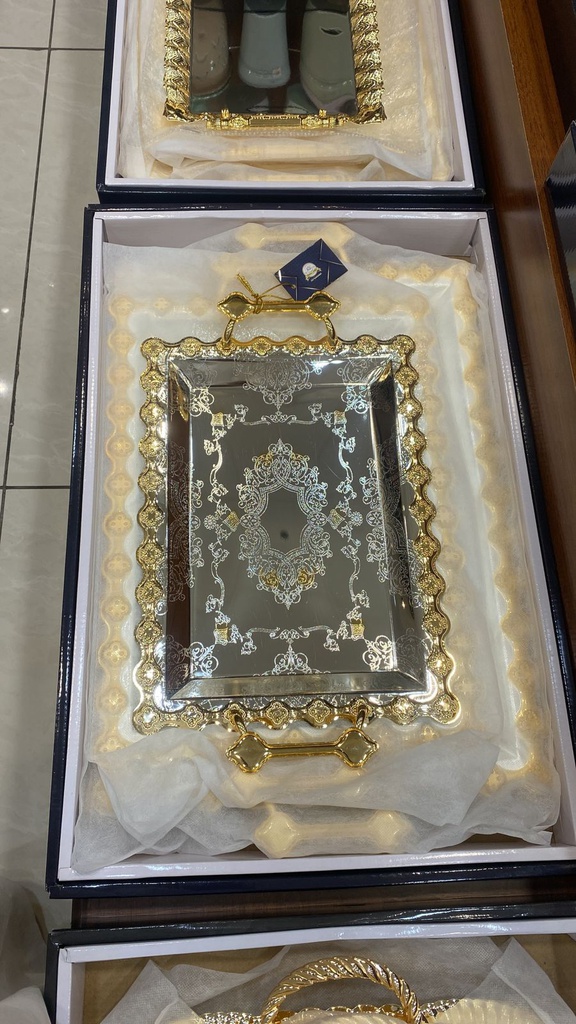 طقم صوانى تقديم أستيل مستطيلة ذهبي* فضى 3 حبه (G11-3704 )