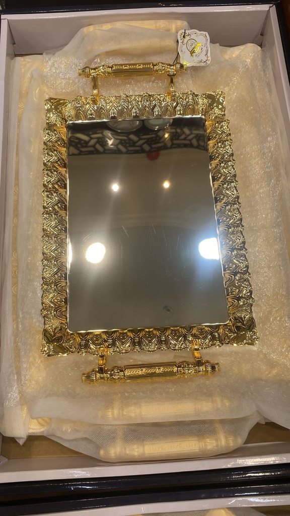 طقم صوانى تقديم أستيل مستطيلة باطار ذهبى 3 حبه (G11-3711 )